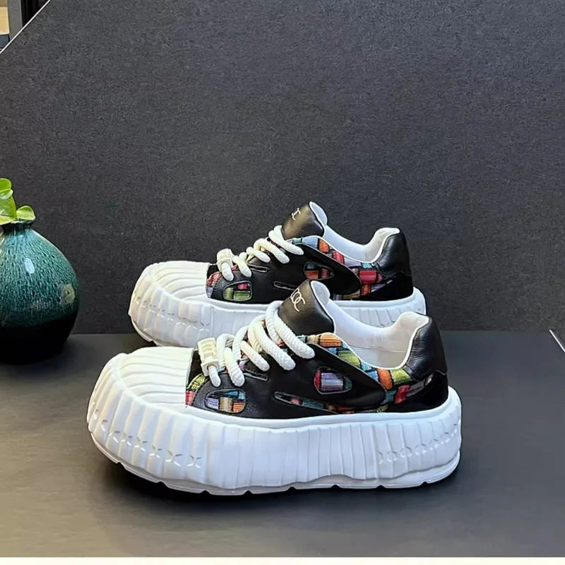New Arrival Men Fashion Genuine Leather Casual Shoes Spring Autumn Luxury Designer Youth Trending Thick Bottom Chunky Sneakers