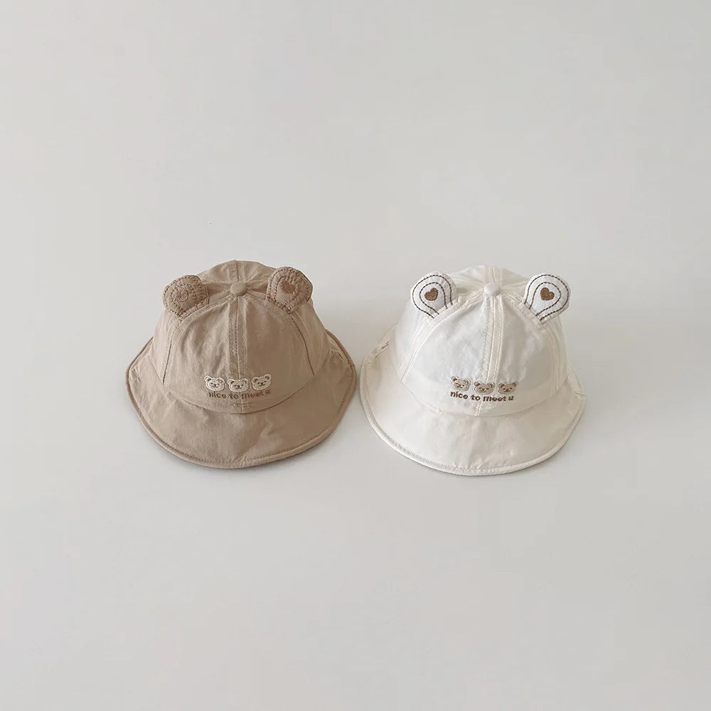 3-16 Months Korean Baby Hat Spring Summer Cute Bear Quick Drying Basin Hat Newborn Baby Sunscreen Bucket Hats