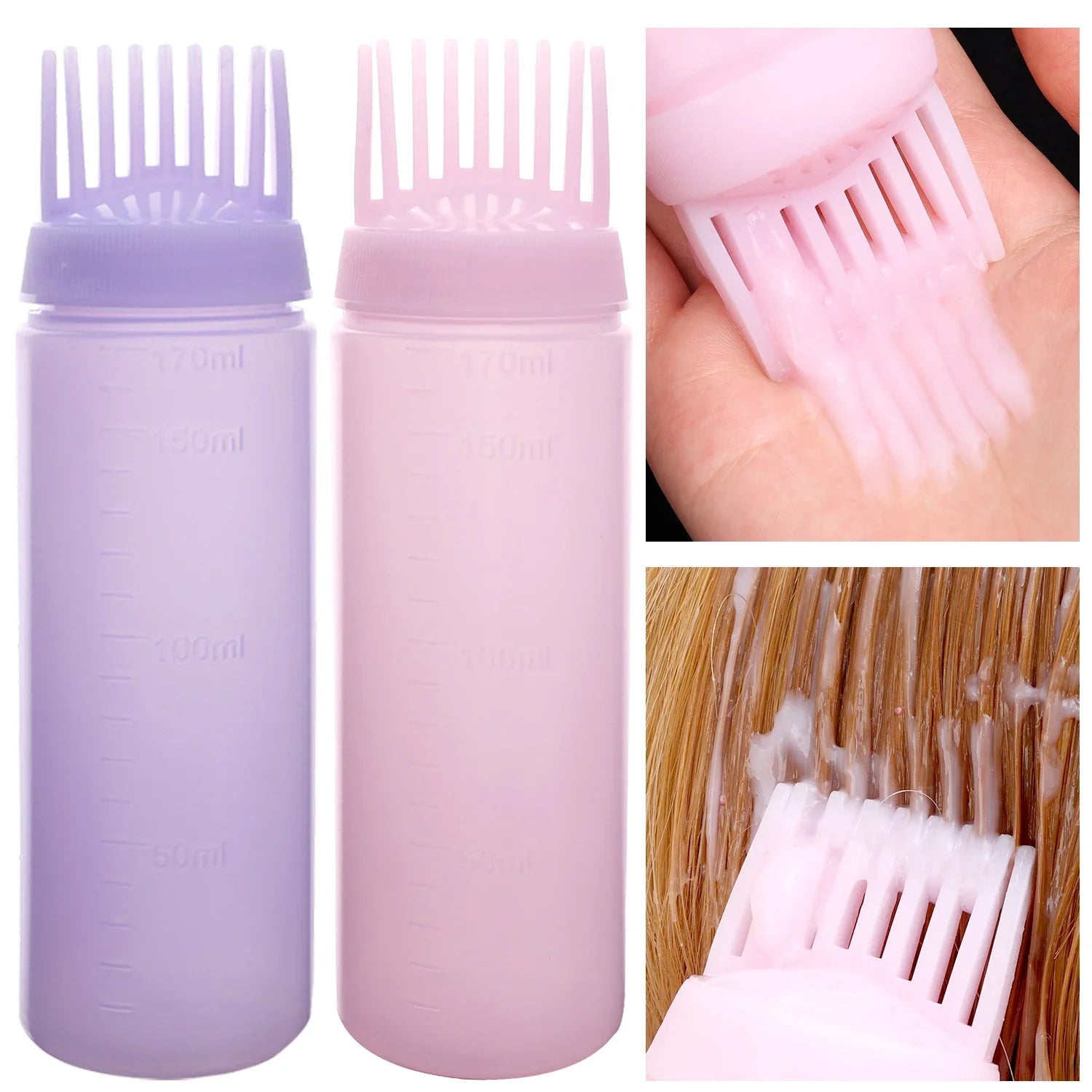 Hair Dye Refillable Bottle Comb Professional Salon Hair Oil Applicator Bottles Plastic Dispensing Hairdressing Styling Tools