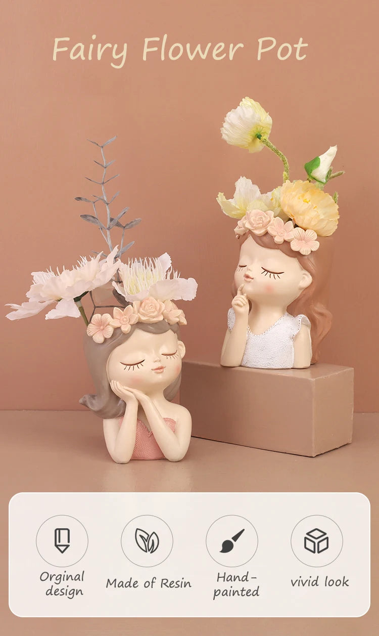Cute Girl Flower Pot for Succulents, Decorative Planters Girls Portrait Garden Pots for Home Decor Desktop Ornament