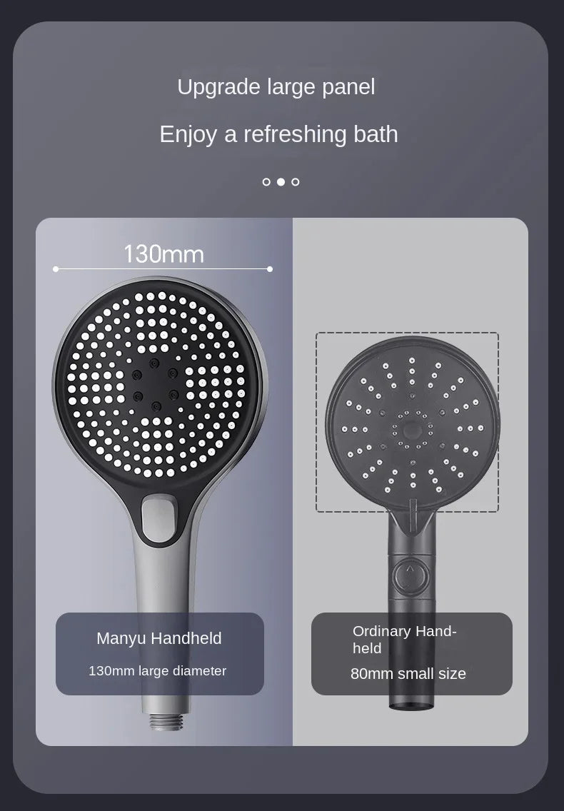 Home showerhead, powerful pressurized showerhead, portable large panel large output showerhead, handheld showerhead