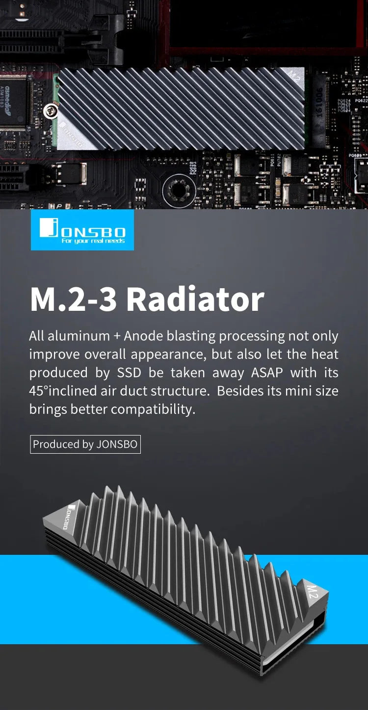 Jonsbo M.2 2280 Solid State Hard Disk Aluminum Heatsink SSD NVMe Heat Sink with Thermal Pad PC Accessories