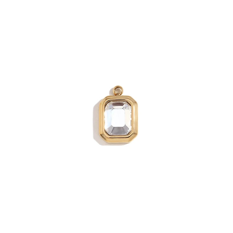 E.B.belle Octagonal Splicing Color Bead Heart-shaped Key Rainbow Square 316L Stainless Steel 14K Gold Plated Pendant Charms