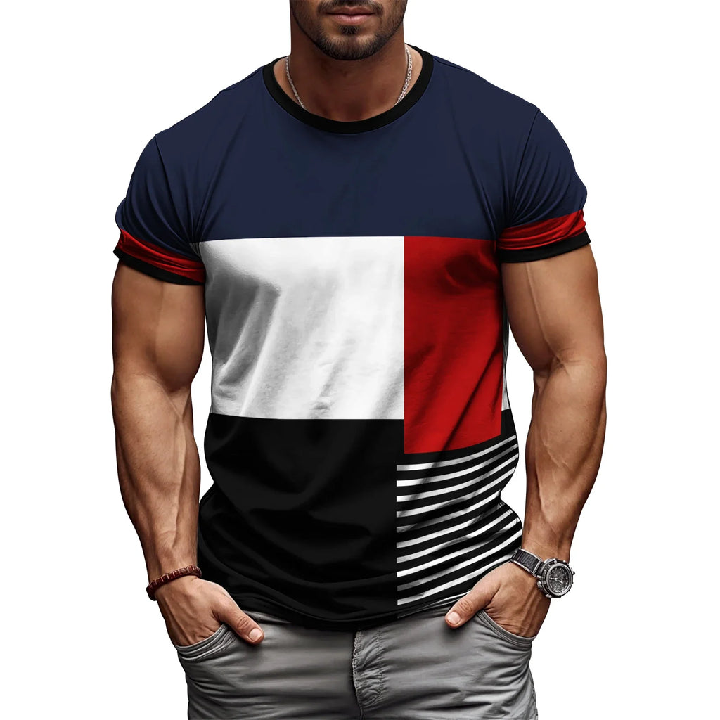 2025 New Arrival Mens T Shirt 3D Geometry Print Summer Streetwear Short Sleeve Tee Harajuku Style Casual Top Lightweight Fabric