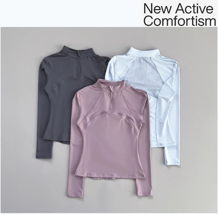Outdoor running women's sports top Spring and Autumn new yoga suit half zipper slimming fitness training long sleeved women