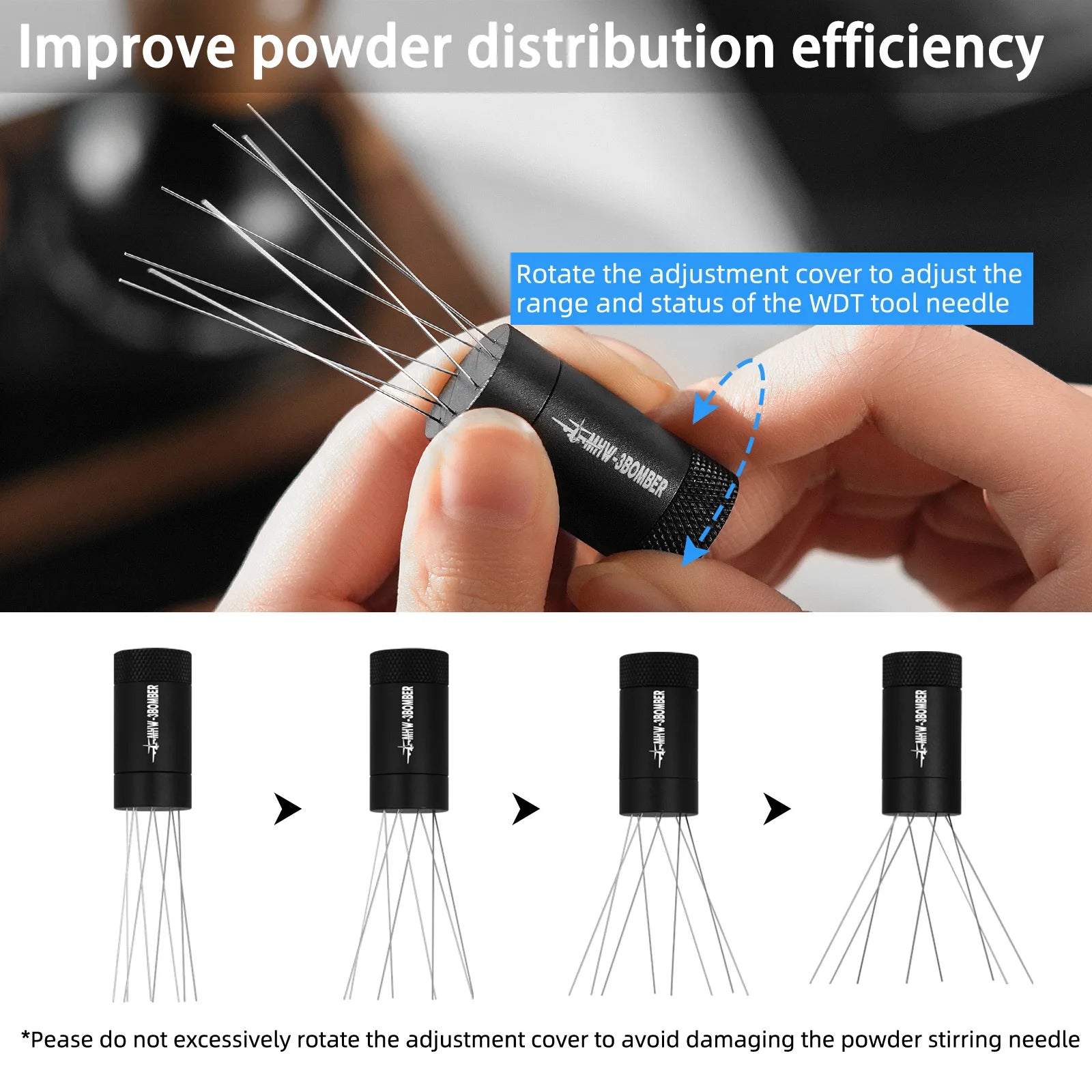MHW-3BOMBER Espresso Distribution Tool Coffee WDT Adjustable Needles Stirrer with Magnetic Rack Professional Barista Accessories