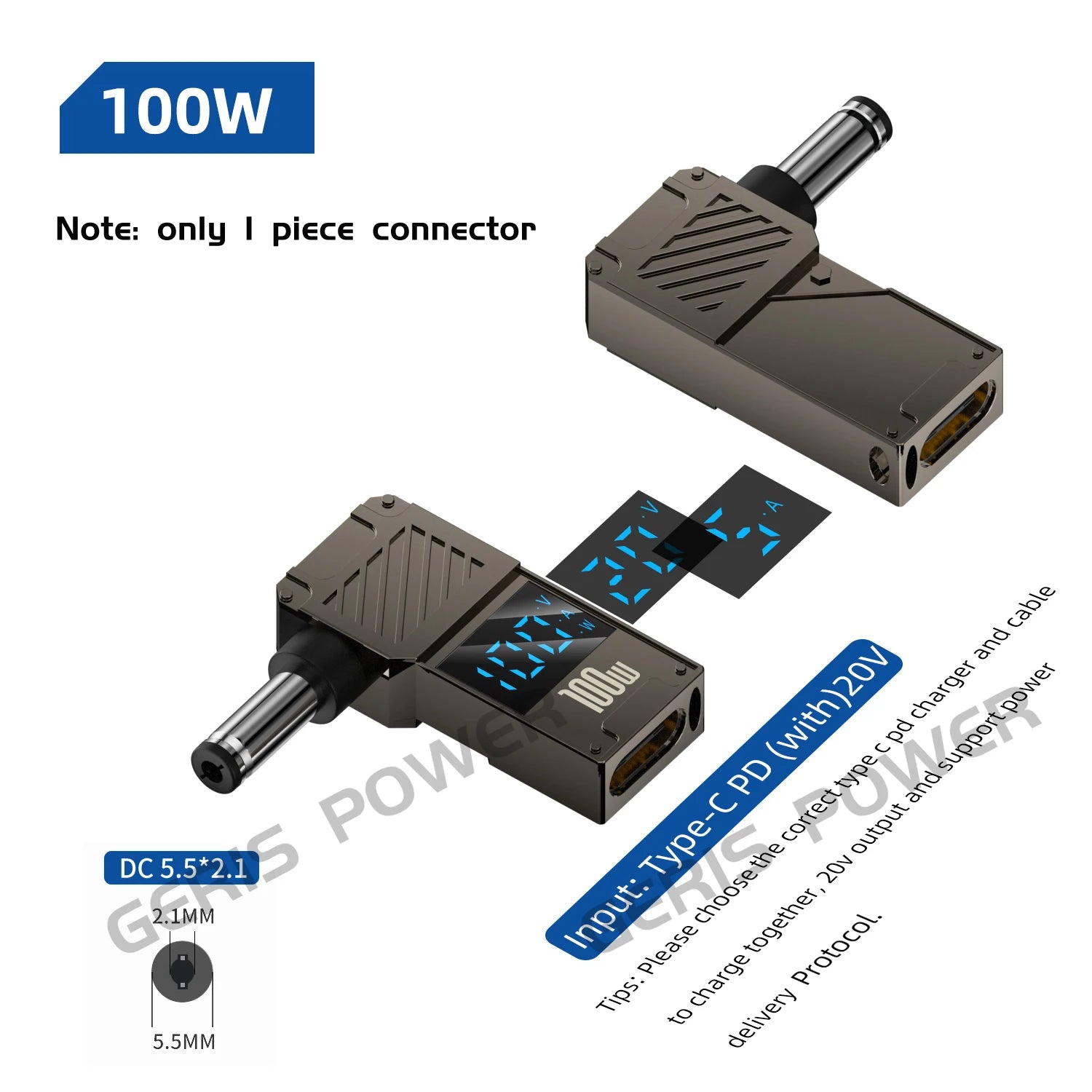 100W USB Type C Fast Charging Adapter Plug Connector Universal USB C to DC Laptop Charger Converter for Lenovo Dell Asus Hp Acer