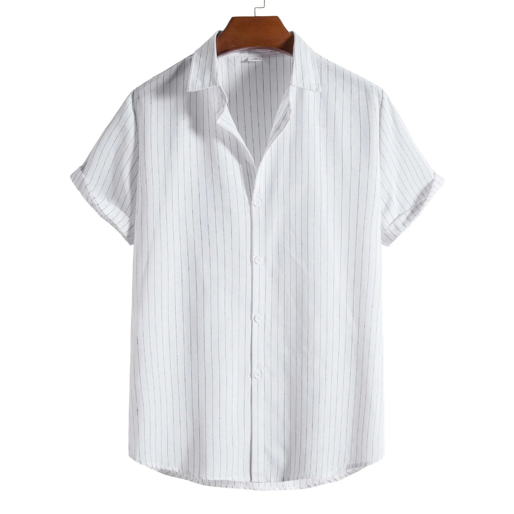 2026 Men's Striped Shirts Fashion Holiday Style Short Sleeve Casual Shirts Comfortable Loose Street Tops Men Summer Basic Shirts