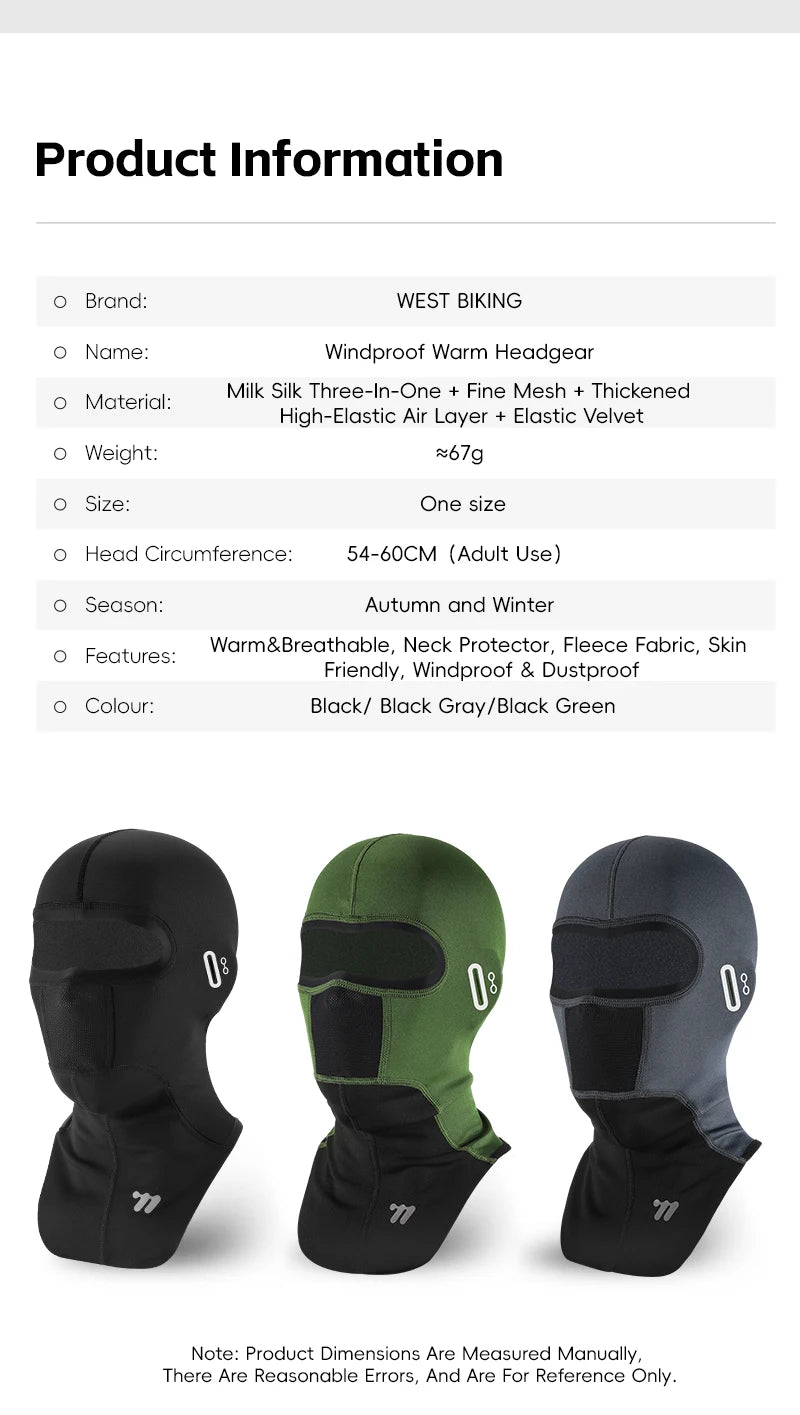WEST BIKING Winter Warm Cycling Cap Windproof Thermal Bicycle Motorcycle Balaclava Men Women Running Skiing Scarf Full Face Mask