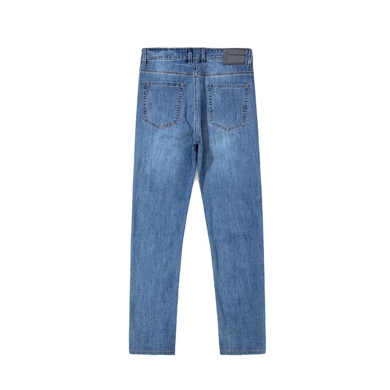 Summer Thin Mens Clothing Cowboys Slim Straight Jeans Men Denim Pants Casual Regular Fitness Men's Trousers Light Blue 2025