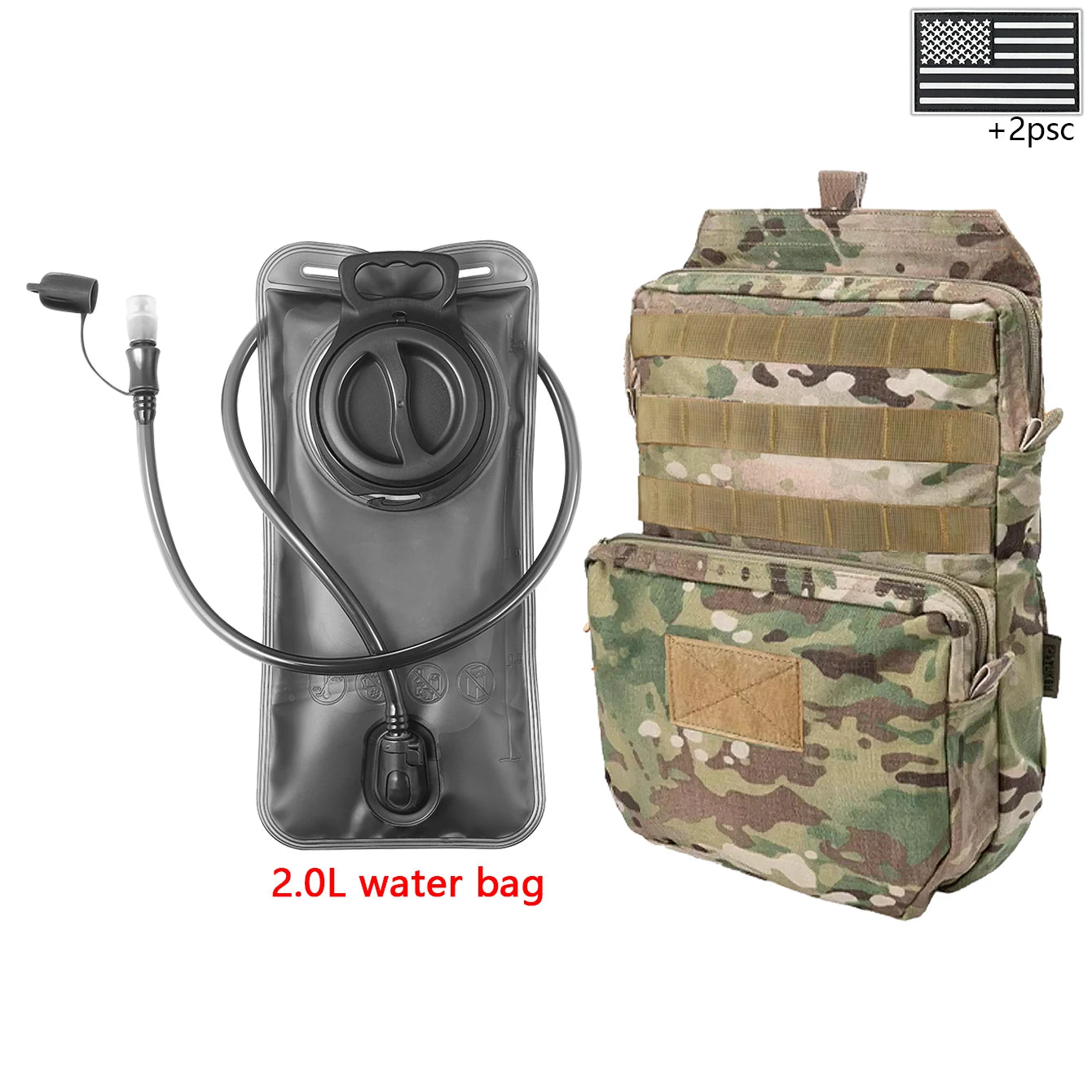 Outdoor sports drinking equipment: 2L large-capacity water bag + molle backpack, suitable for hiking, camping, and cycling