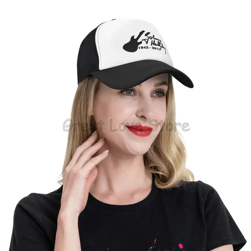 Johnny Hallyday Mesh Baseball Cap French Rock Legend Breathable Trucker Hat Unisex Travel Adjustable Hat Sunscreen Baseball Cap