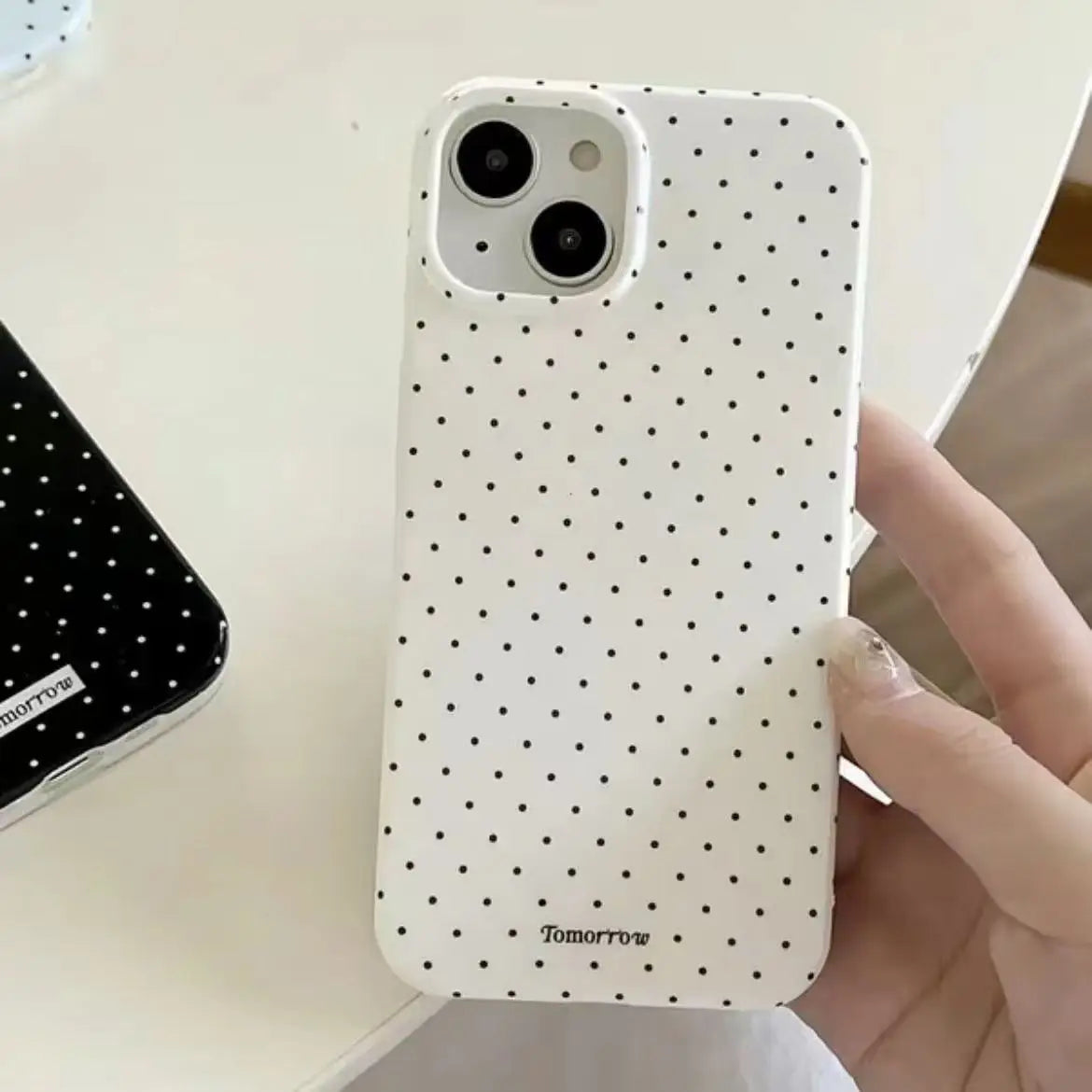 Korean Simple Polka Dot Black Border Phone Case For iPhone 16 Pro Max 15 Pro 14 13 12 11 Xr Xs Max MINI 7 8 Plus Y2K Phone Case