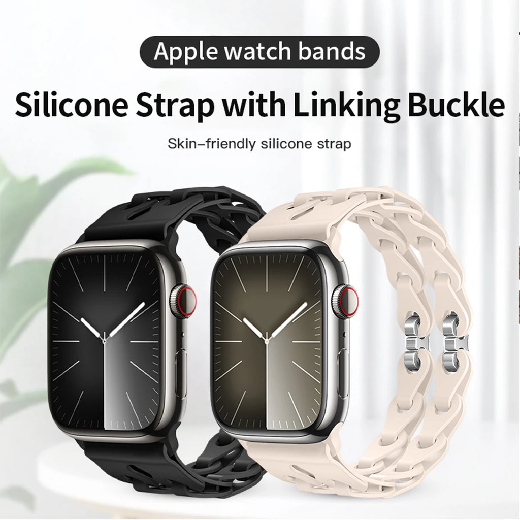 Chain Link Silicone Strap for Apple Watch Band Ultra 3 2 49mm 44mm 40mm 45mm 41mm 42mm Bracelet for Series 11 10 9 8 7 6 5 4 SE3