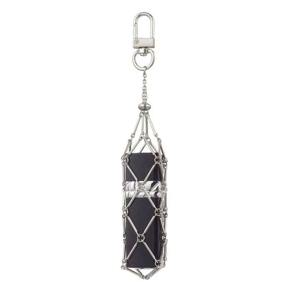 New Stainless Steel Lipstick Bag Keychain Interchangeable Silver Color Lip Balm Bag Metal Net Pocket Lipstick Storage