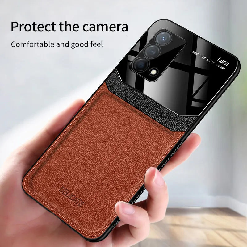 Realme GT Master RMX3363 RMX3360 Case Leather Glass Texture TPU Bumper with Plexiglass Back Cover for Realme GT Master Edition