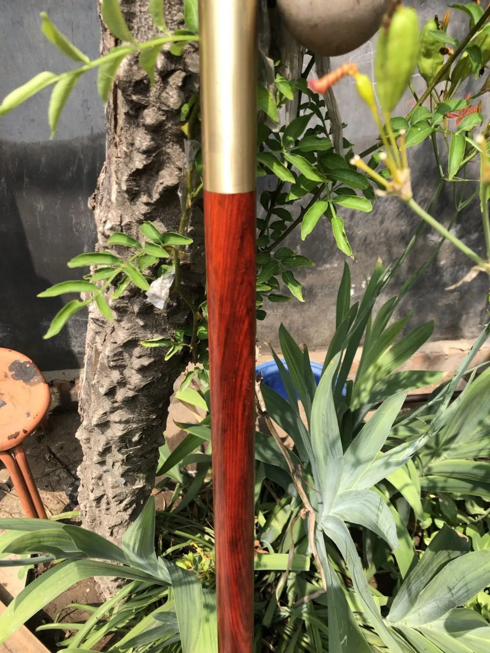 New African Blackwood With copper hoops Martial Arts Long Stick Solid Wood Taiji Zhang Tai Chi Magic Wand Fitness Qi Mei Stick
