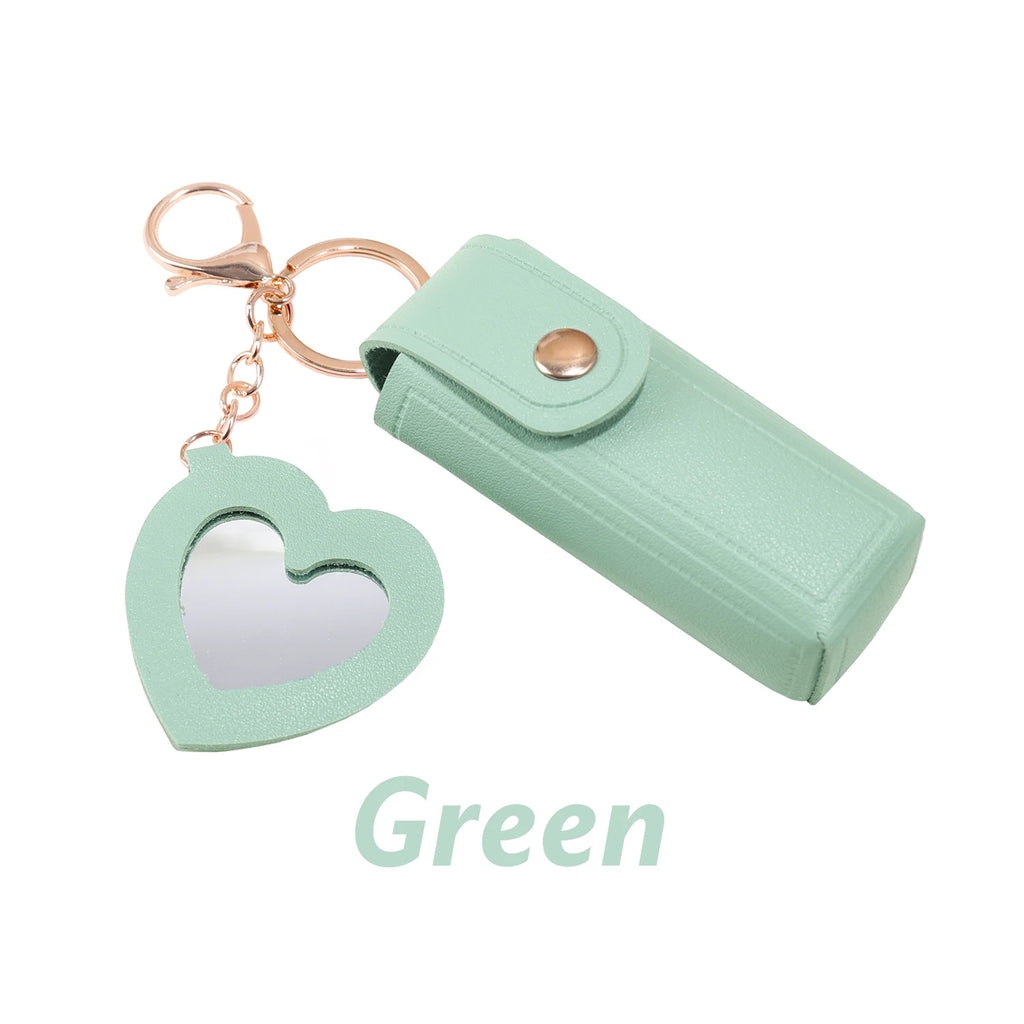 Mini Lipstick Bag Custom Text Keychain PU Leather Customized Name Bag Charm Mirror Laser Engraving Personalized Text Key Chain