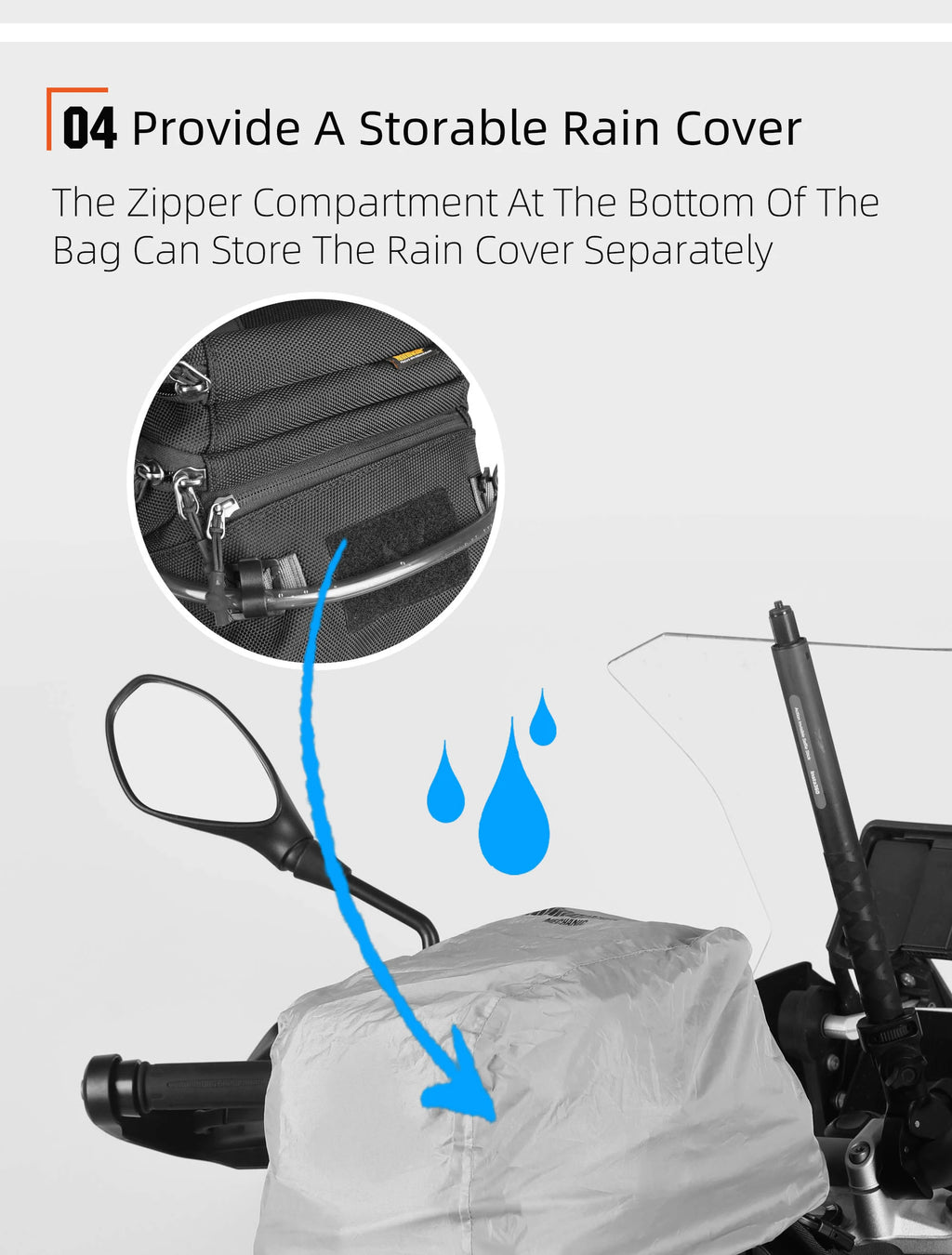 Rhinowalk Motorcycle Tank Bag 9L Waterproof With 1.5L Water Bag Motorcycle Backpack With Rain cover Multi-function Laggage Bag