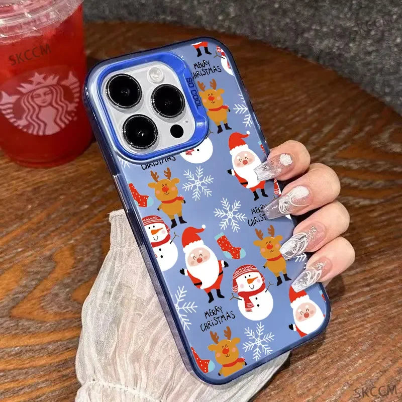 New Style Christmas Pattern Phone Case For iPhone 16 15 14 13 12 11 Pro Max XS X XR 7 8 16 Plus SE 2022 Shockproof Hard Cover