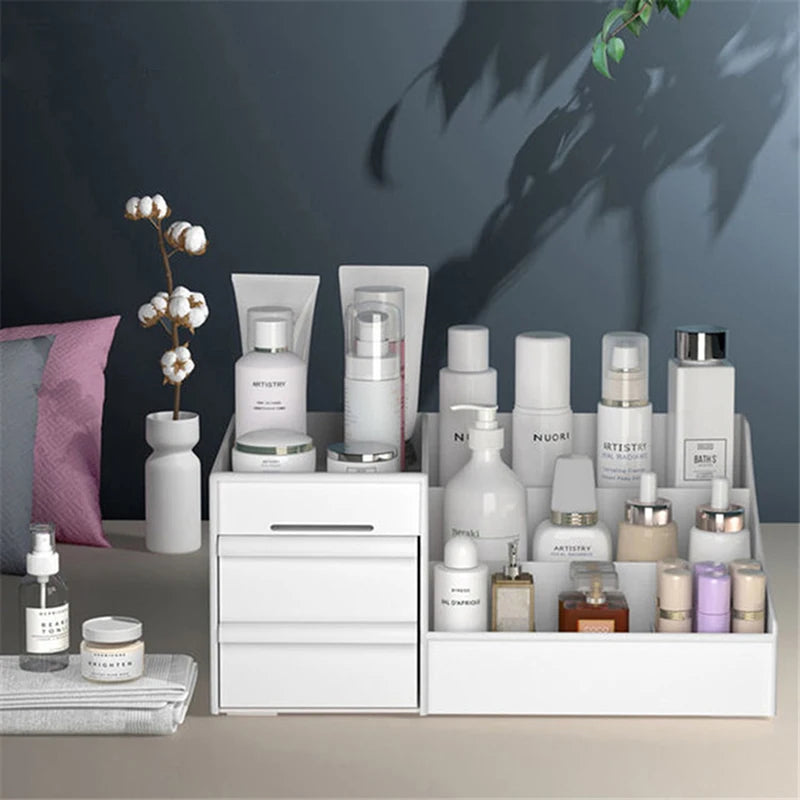 Plastic Cosmetic Makeup Organizer With Drawers, Bathroom SkinCare Storage Box Brush Lipstick Holder Organizers Storag