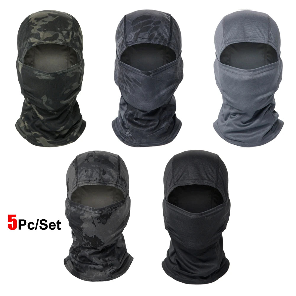 5Pcs/Set Camouflage Balaclava Hat Cycling Full Face Mask Multi Functional Scarf Headscarf Motorcycle Bike Skiing Helmet Lining