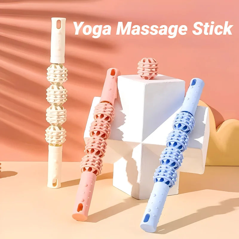 4 Ball Roller Muscles Massage Stick Relaxation Yoga Fitness Wolf Tooth Fascia For Calves Thighs Quadriceps Arms Forearms