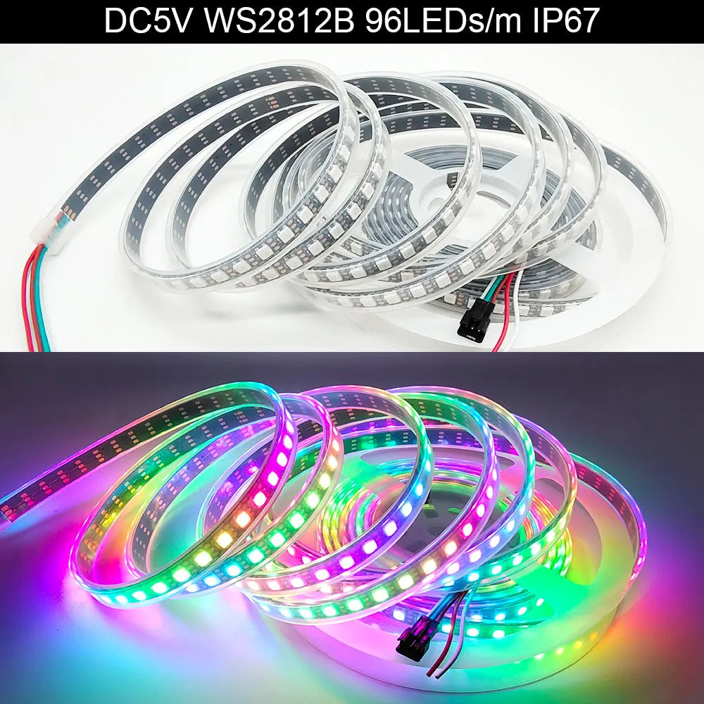 5V WS2812B WS2812 Digital Flexible Individually Addressable Pixel Led Strip RGB LED Strip 30/60/74/96/144Pixel/Leds/M Tape Light