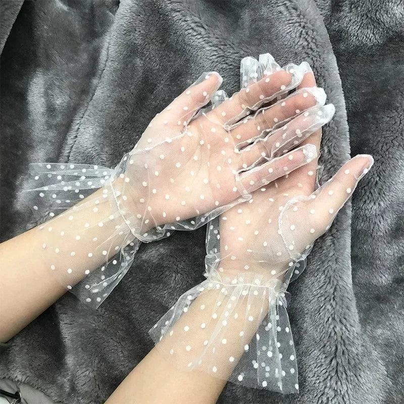 1/2/3/4Pairs Women'S Sexy Mesh Gauze Wavy Dot Lace Gloves Fashion Sunscreen Breathable Lace Bridal Wedding Etiquette Gloves