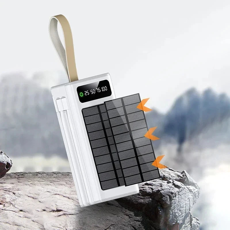 VIVO 500000mAh Solar Power Bank High-capacity Built-in 4 Cables External Battery LED Light PowerBank for iPhone Samsung