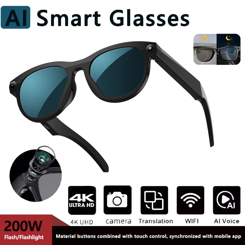 AI smart glasses for taking photos, anti shake, long-lasting battery life, Bluetooth calls, music, sports, companions, smart gla