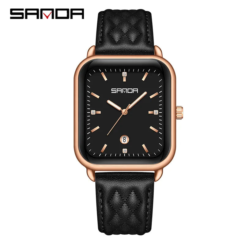 SANDA 1134 Women's Square Quartz Watch Black Fashion Crystal Waterproof Date Pointer Wristwatches for Ladies Watches Gift