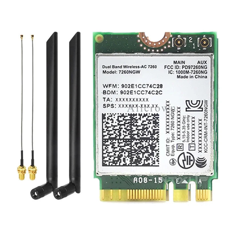 7260NGW M.2 Wifi Wireless Card 1200Mbps Dual Band 2.4G 5G Bluetooth 4.0 802.11AC Adapter Card With Antenna For Laptops Desktop