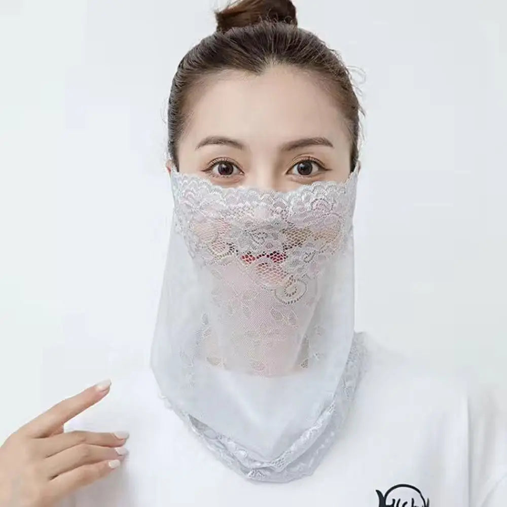 Summer Sunscreen Lace Mask Women Men Sport Golf Face Mask UV Protect Neckline Mask Hanging Ear Headband Scarf