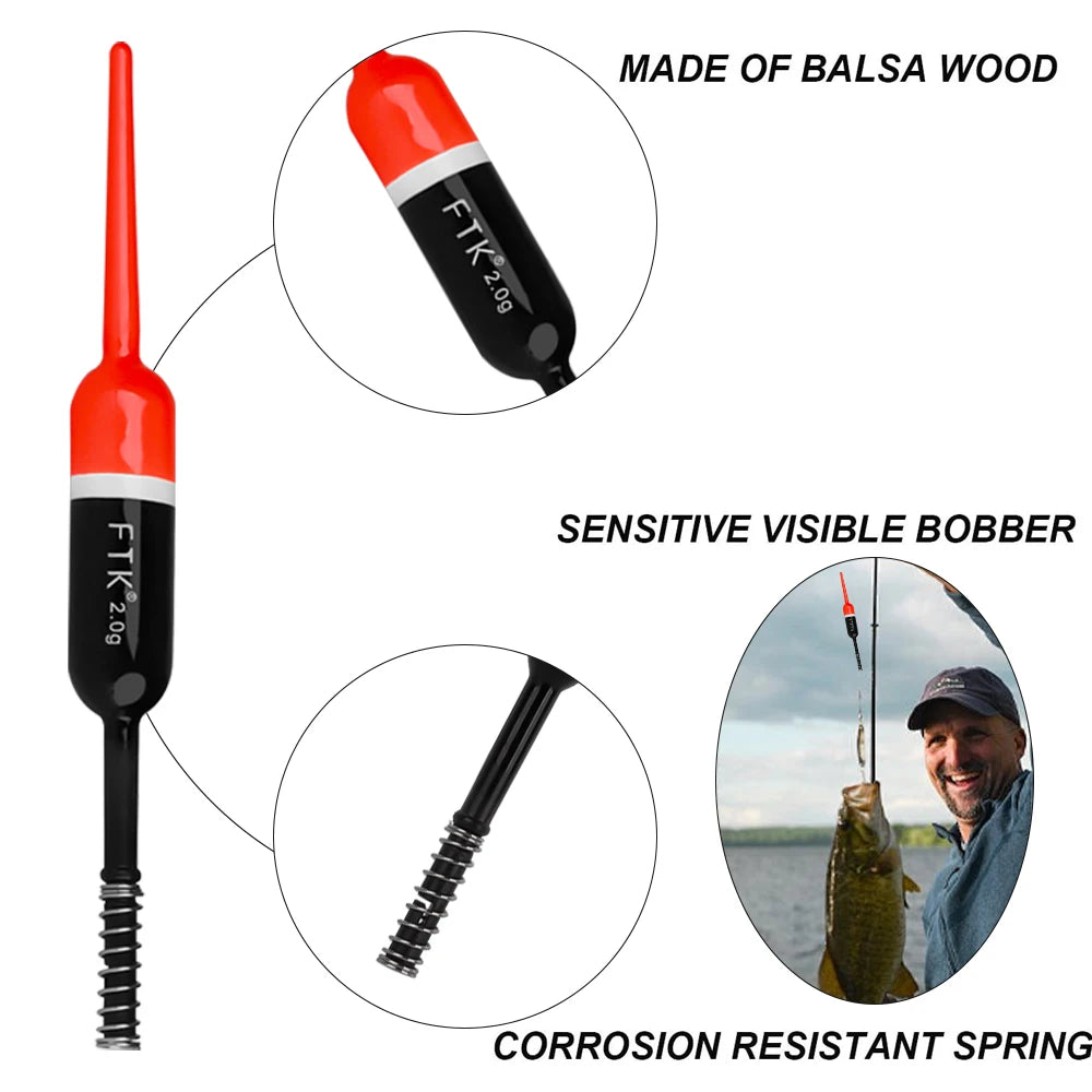 FTK 5pcs/pack Balsa Wood Fishing Floats Bobbers Spring Vertical Buoys Slip Bobber For Crappie Panfish Catfish Walleye Bass