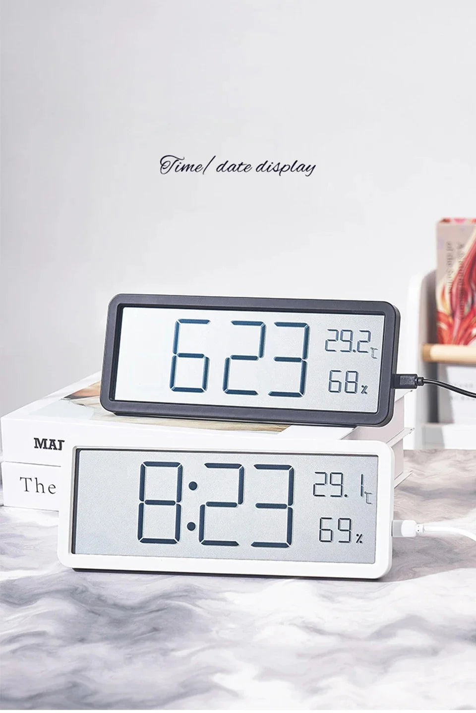 LCD Screen Digital Wall Clock Time Temperature Humidity Time Display Electronic Clock Desktop Digital Clock Battery Powered