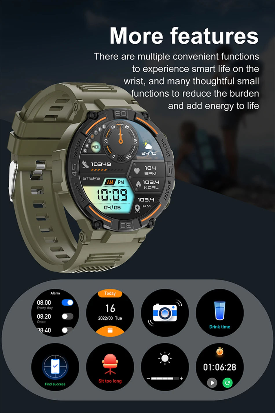Outdoor Military Rugged Smartwatch Men GPS Sports Fitness Waterproof Watch Bluetooth Call with LED Lights Smart Watch