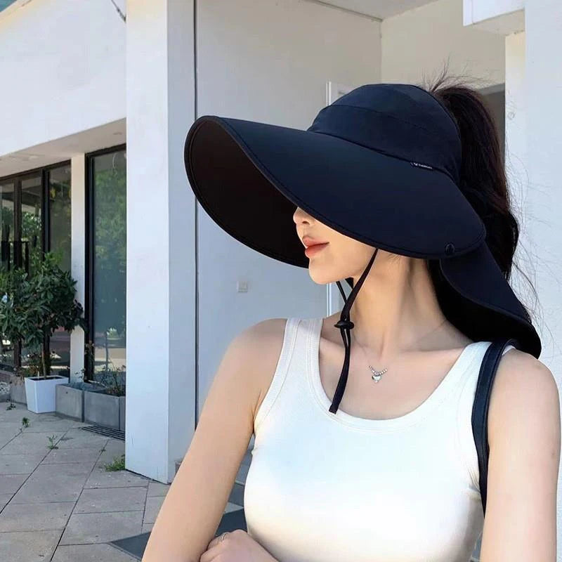 RICYGVM Women Summer Sun Hat Empty Top Neck Protection Shawl Hats Large Brim Fisherman Cap Without Flipping Anti-UV Sunscreen