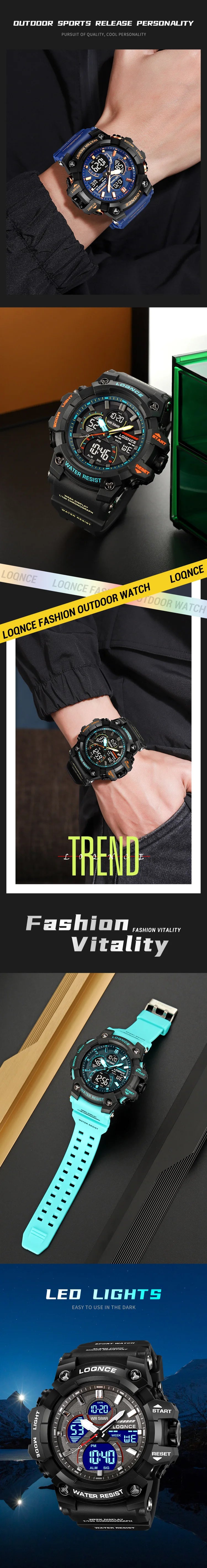 New LOQNCE 98007 Men's Watch For You 50M Waterproof Watches High Quality Movement Calendar Luminous Alarm Silicone Band With Box