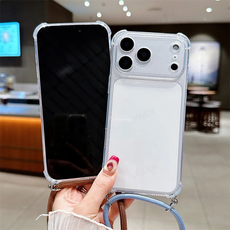 Crossbody Lanyard Shockproof Case For iphone 17 Air 16 16E 15 14 13 12 11 Pro Max Plus Silicone Soft TPU Clear Back Cover
