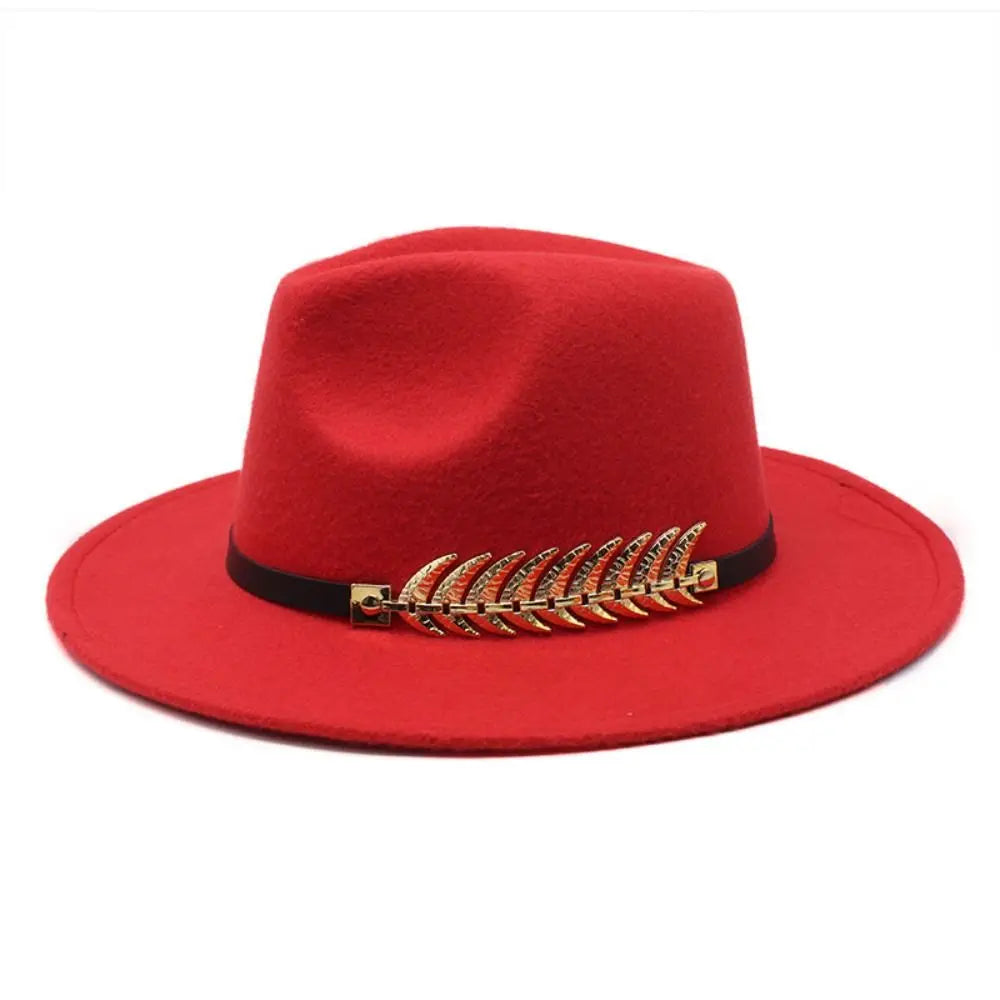 Large Brimmed Woolen Hats Formal Occasion Performance Cap Fedora Hat Jazz Hats Leaf Decoration British Vintage Hats