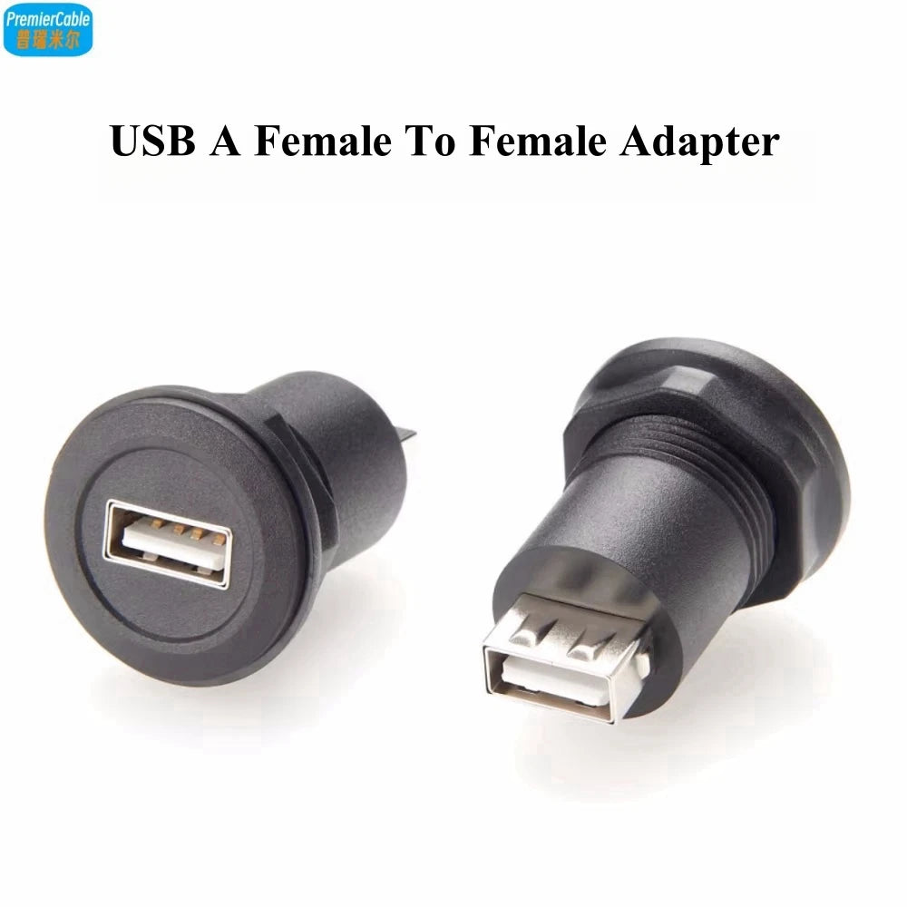 USB 2.0 A Female to Female Connector Round Flush Panel Mount 480Mbps USB Type A Bulkhead Feedthrough Adapter Socket Extender