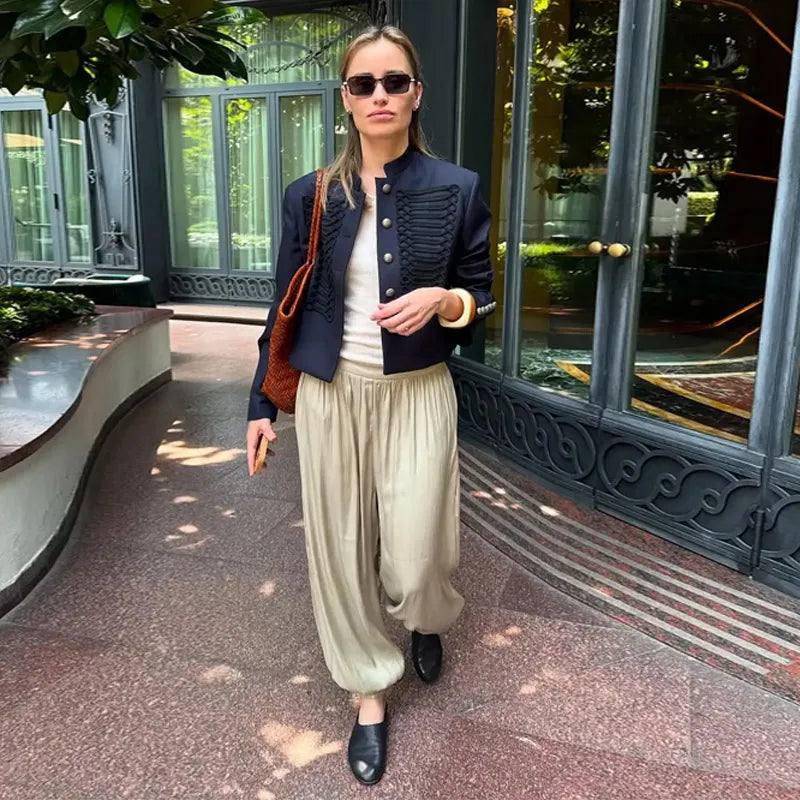 Fashion Women's Jacket O-neck Full Sleeve Single Breasted Female Napoleon Jackets 2026 Spring New Chic High Street Lady Coats