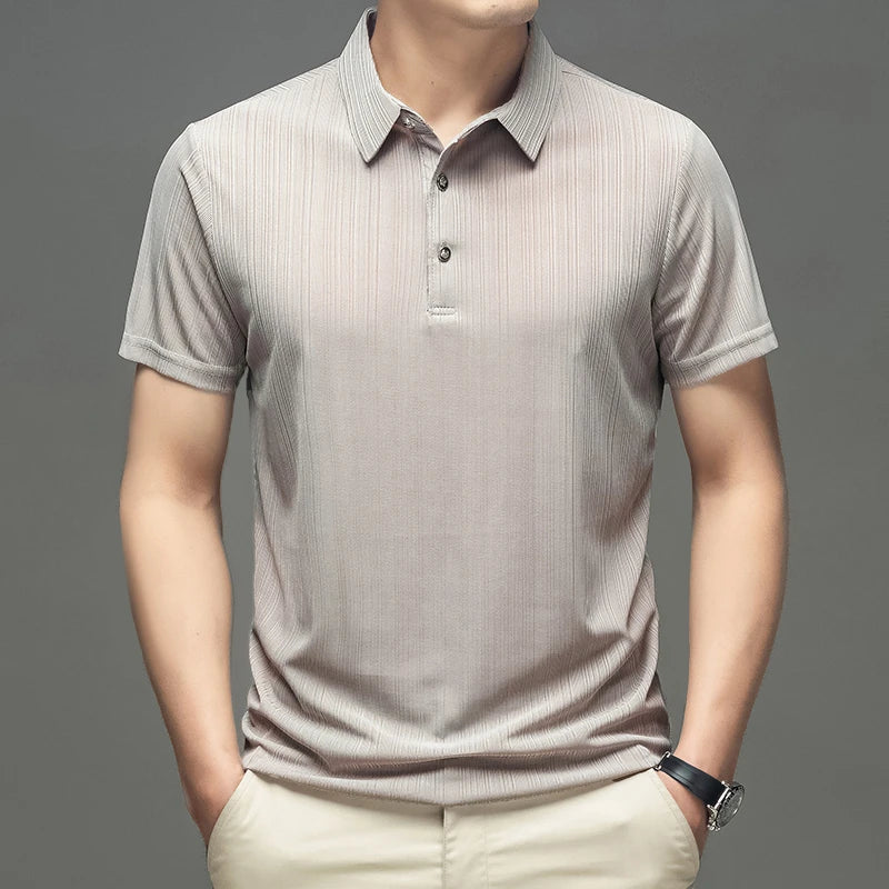 2025 New Men's Casual and Fashionable Solid Color Short Sleeved Polo Shirt Comfortable and Versatile Summer T-shirt