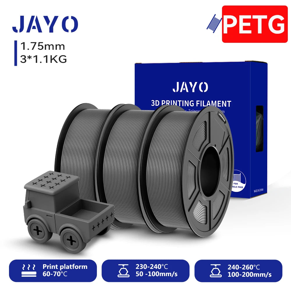 JAYO PETG/High Speed Matte PETG 3D Printing Filament 1.75MM Mix-Colors & No bubbles &Non-toxic For 3D Printer & Pen 3Rolls