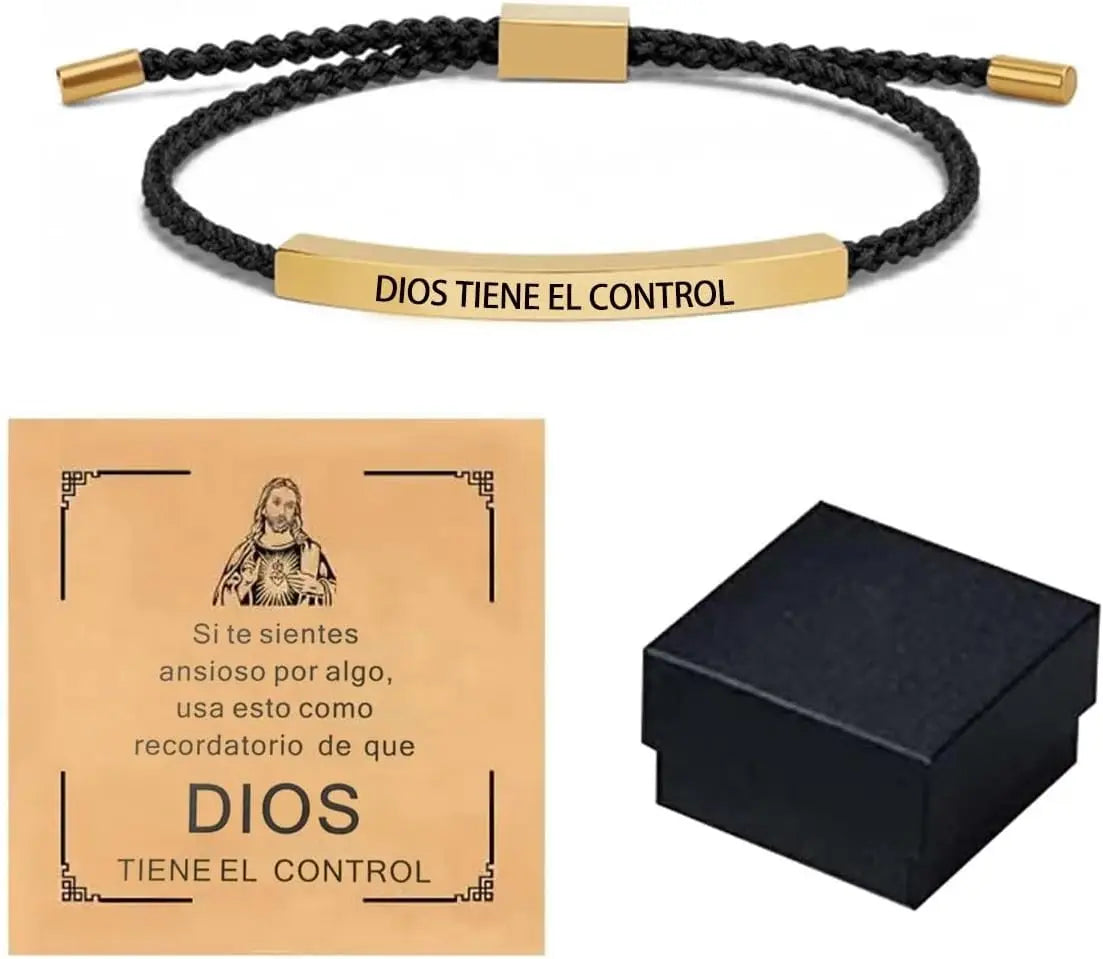 Inspire Stainless Steel Bracelets “God Is in Control”, Dios Tiene El Control Pulsera, Christian Faith Bracelet with Gift Box