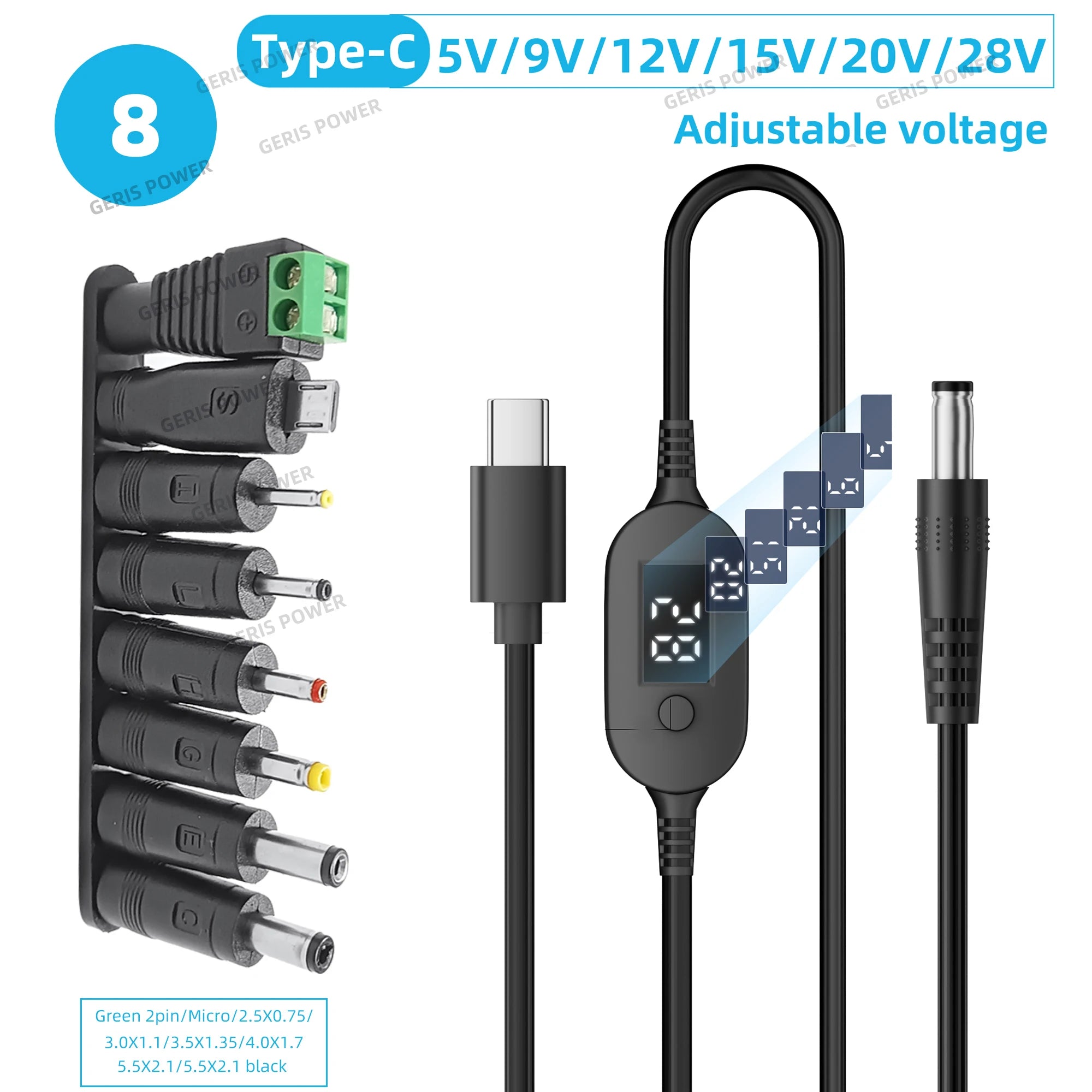 USB-C to DC Boost Converter Cable Type C to 5V 9V 12V 15V 20V 28V Adjustable Voltage Adapter Cord for Laptop Wireless Router TV