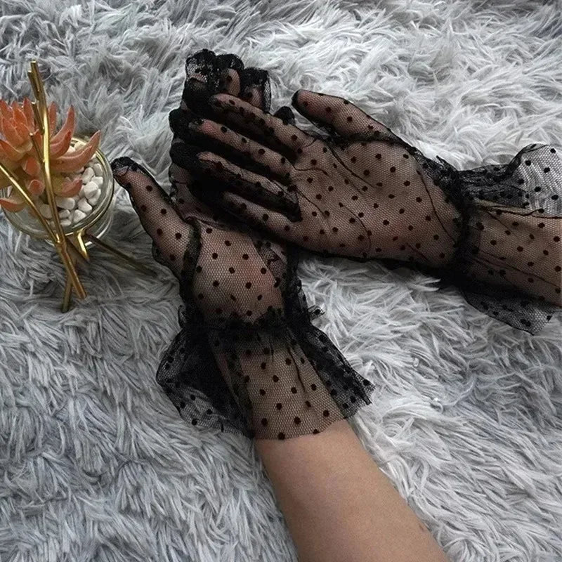 1/2/3/4Pairs Women'S Sexy Mesh Gauze Wavy Dot Lace Gloves Fashion Sunscreen Breathable Lace Bridal Wedding Etiquette Gloves