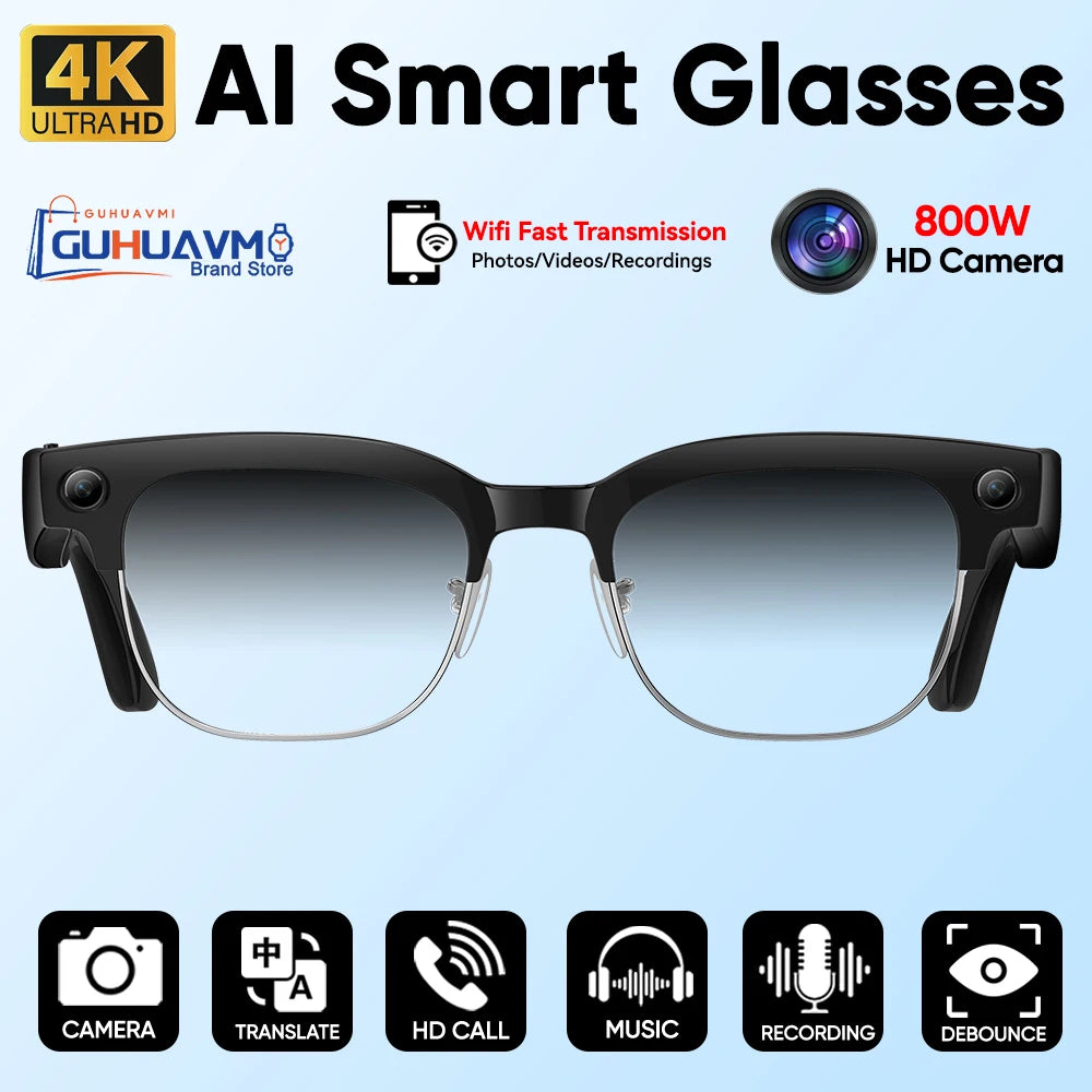 2026 New 800W Pixel 4K HD Camera Smart Glasses AI Translation Video Recording Photo  Music play Voice Call Sunglasses Men Women