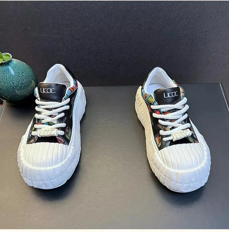 New Arrival Men Fashion Genuine Leather Casual Shoes Spring Autumn Luxury Designer Youth Trending Thick Bottom Chunky Sneakers
